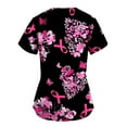 thumbnail image 5 of Feancey Breast Cancer Scrub Shirts for Women Short Sleeve V Neck Scrubs Tops Loose Fit Casual Pink Ribbon Print Working T-Shirts We Wear In October Pink XXL, 5 of 5