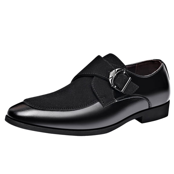 Xfvqtps Mens Dress Shoes British Style Suede Surface Pointy Toe Slip on Buckle Soft Soled Breathable Fashion Classic Formal Business Casual Frosted Leather Shoes