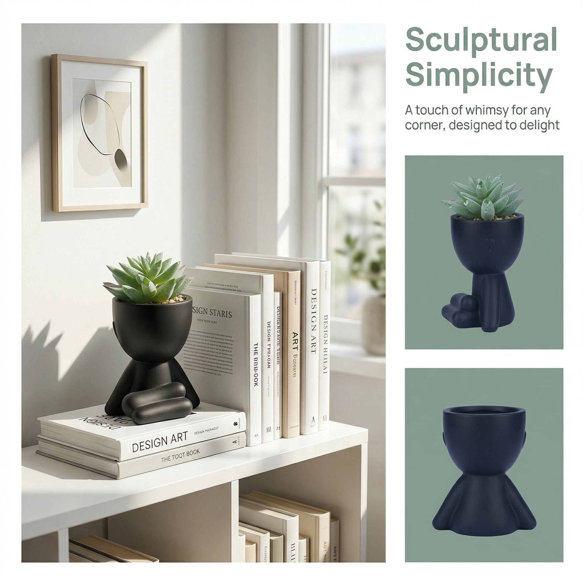 Unique Bargains Artificial Succulents in Humanoid Pots 4.7" Spiky Tower Dark Green