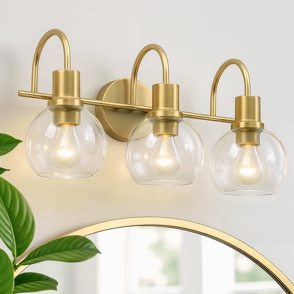 Hironpal 3-Light Bathroom Vanity Light, Bathroom Light Fixtures with Clear Glass Shade over Mirror Cabinet,Brushed Brass