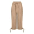 thumbnail image 4 of Zylarhe Women Linen Pants Women's Casual Linen Pants Summer Lightweight Elastic Waist Drawstring Cropped Trousers Loose Fit Beach Capris with Pockets Comfortable Breathable Stylish, 4 of 5