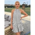 thumbnail image 6 of Women's Mini Halter Short Dresses Line Polka Dot Petite Sundress Dress for Summer White S, 6 of 10