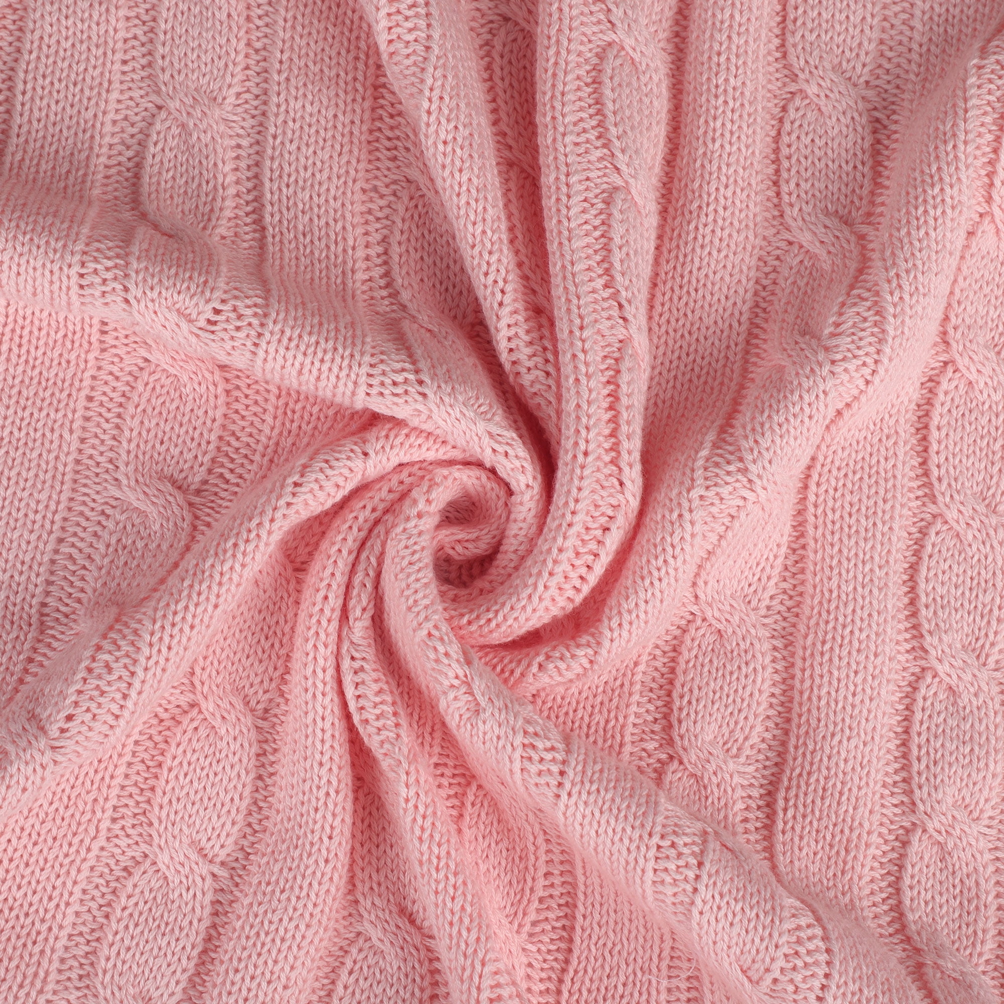 Unique Bargains 100% Cotton Cable Knit Throw Bed Blanket Blush Pink 60" x 78"
