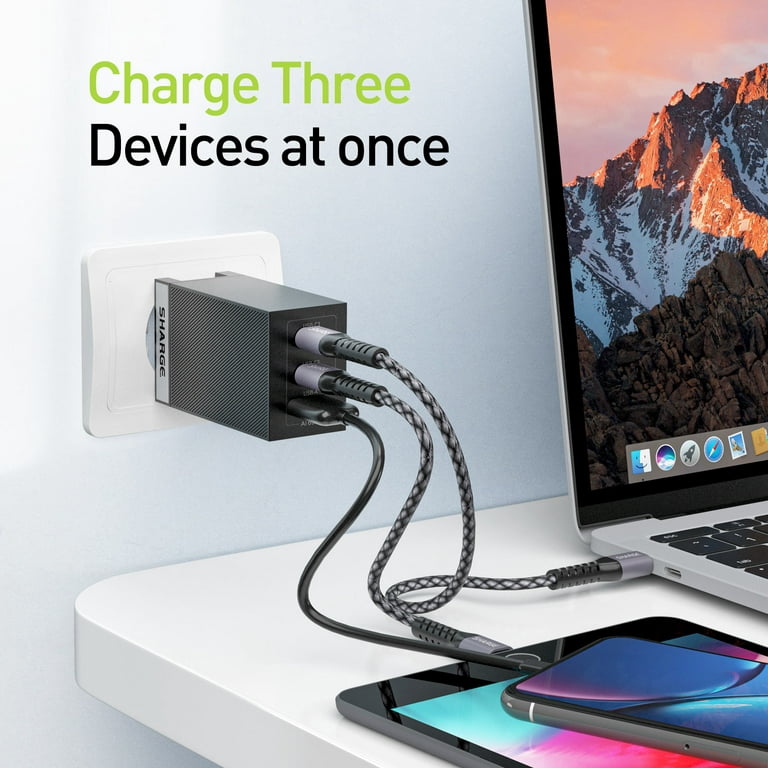 World's Smallest 3-Port Laptop Wall Charger 65W USB-C & USB-A, Quick  Charges: Laptops, Smartphones & Tablets Simultaneously, Includes Braided  5ft USB-C Cable