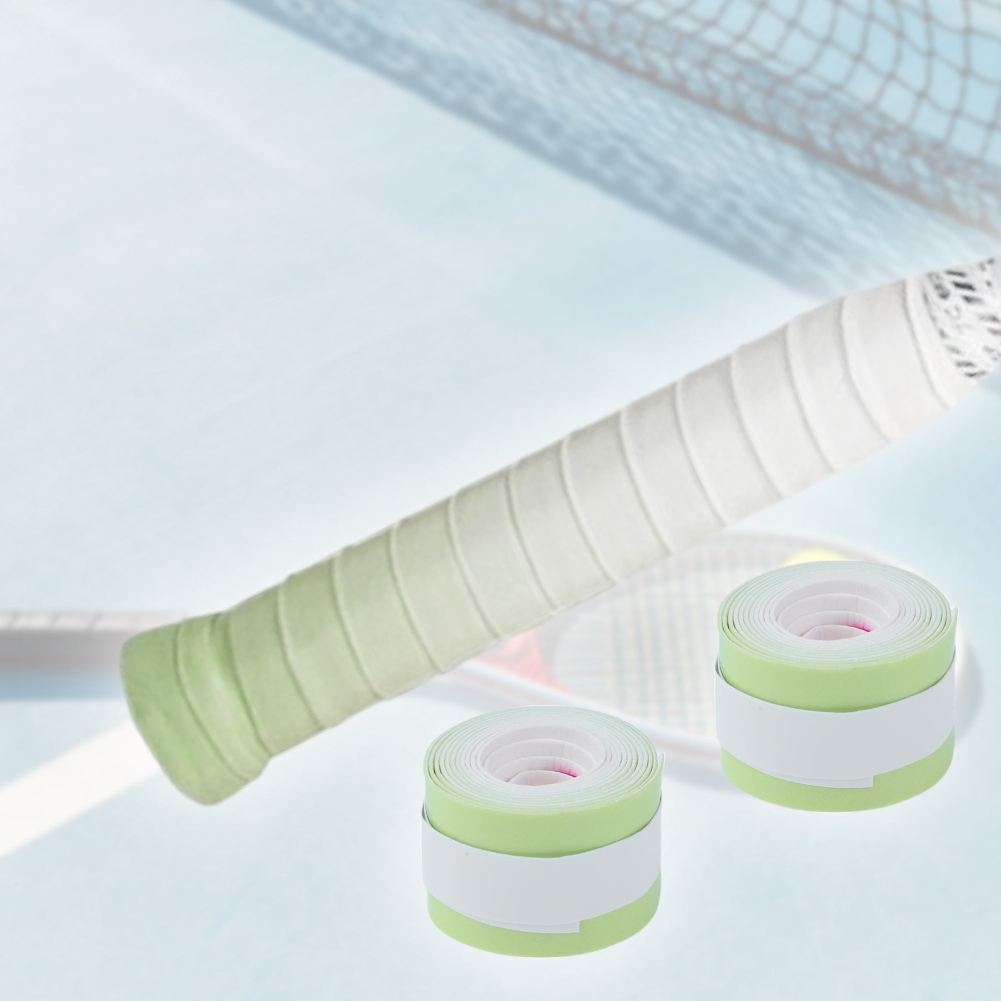 Unique Bargains 2 Pcs Tennis Racket Grip Tape Dry Overgrip Tape Gradient Green White