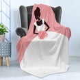 thumbnail image 4 of Bridal Shower Soft Flannel Fleece Throw Blanket, Wedding Dress with Flowers Abstract Backdrop Celebration Print, Cozy Plush for Indoor and Outdoor Use, 50" x 60", Black White and Salmon, by Ambesonne, 4 of 5