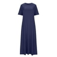 thumbnail image 4 of Sakmal Blue Plus Size Summer Dresses Long Crew Neck Solid Elbow-Length with Pocket Shift Dress, 4 of 6