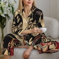 thumbnail image 6 of Salouo Gothic Eastern Floral Skull Pattern Women's Pajamas Set Long Sleeve Button Down Sleepwear Soft Pj Lounge Sets for women 2 Piece Pjs Set with Long Pants-Medium, 6 of 7