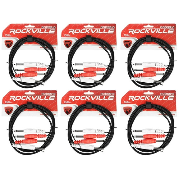 6 Rockville RCDSS10B 10' Dual Mono 1/4" TS to Same Cable