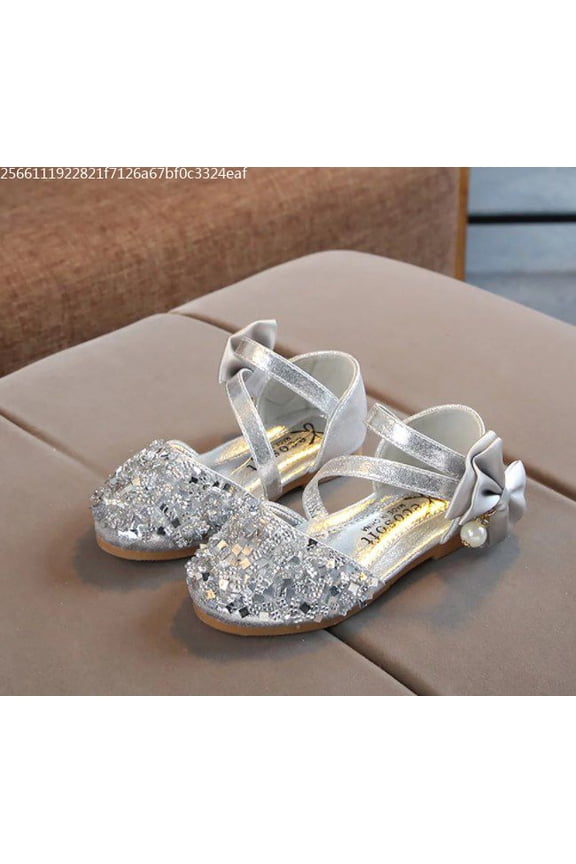 Actoyo Girls Dress Shoes Mary Jane Wedding Flower Bridesmaids Low Heels Glitter Princess Shoes Silver - 9.5 Toddler