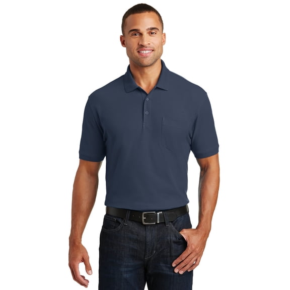 Port Authority 1145303 Mens Core Classic Pique Pocket Polo, River Blue Navy - 4XL