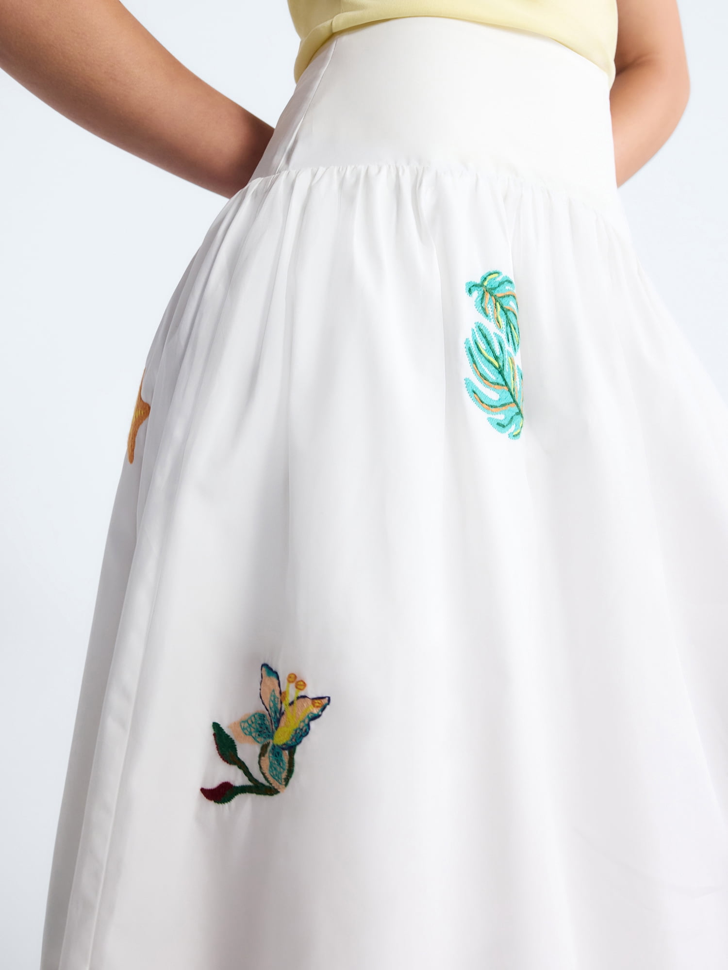 Free Assembly Women's and Women's Plus Embroidered Cotton Maxi Skirt with Drop Waist, Sizes XS-4X