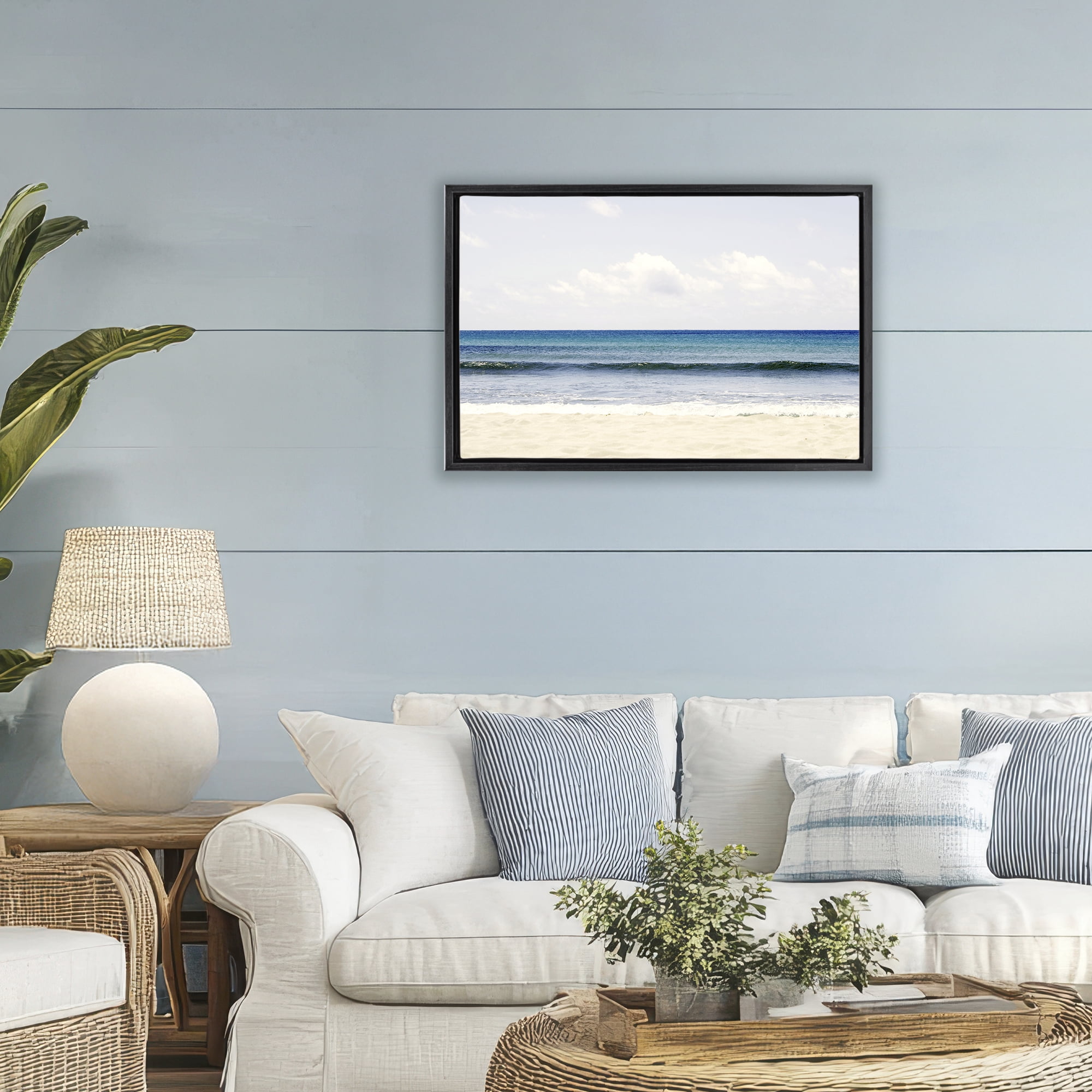 Stupell Industries Summer Seaside Escape Black Framed Floater Canvas Wall Art, design by Gemma Bardot