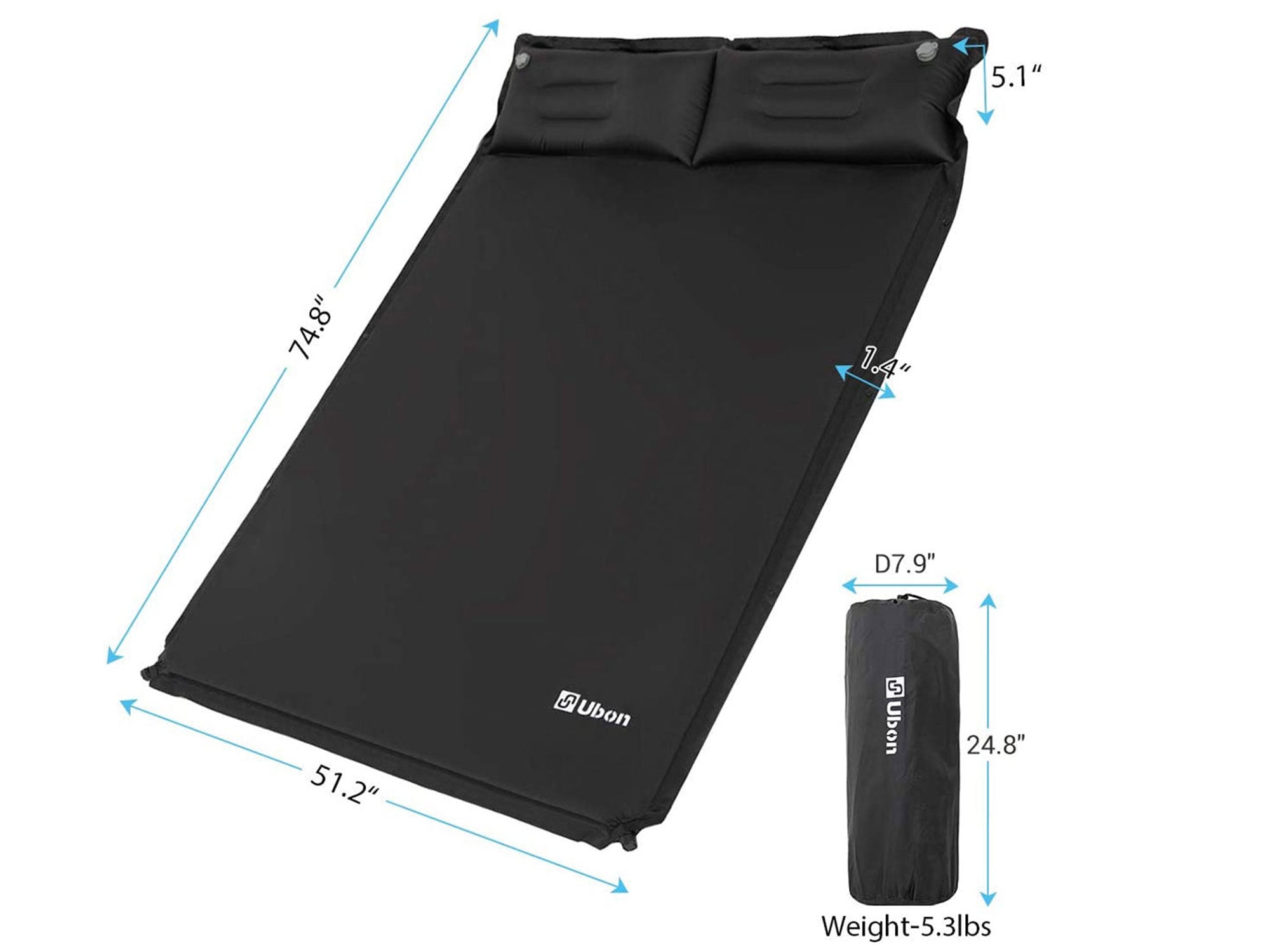 Ubon Double Self-Inflating Sleeping Pad Sleeping Mat for Camping with Pillows Attached Camp Sleep Pad for Backpacking Hiking Air Mattress Lightweight Inflatable & Compact