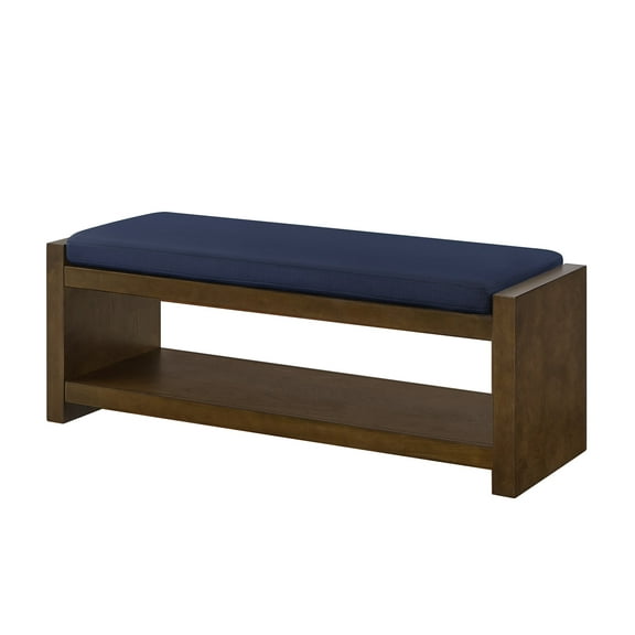 Nmkwnr 47" Padded Seat Bench with Lower Shelf Shoe Rack, Upholstered Removable Cushion Bench for Living Room, Bedroom, Navy Blue