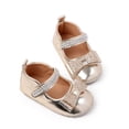 thumbnail image 2 of Baby Girls Mary Jane Flat Shoes Bow Rhinestone Strap Nonslip Soft Sole Princess Wedding Dress Shoes Sneakers Sandals Gold 5 Infant, 2 of 7