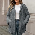 thumbnail image 2 of Zedker Women Hooded Button Up Fleece Jacket Long Sleeve Fuzzy Coat Loose Warm Outerwear with Pockets Gray Jackets for Women, 2 of 6