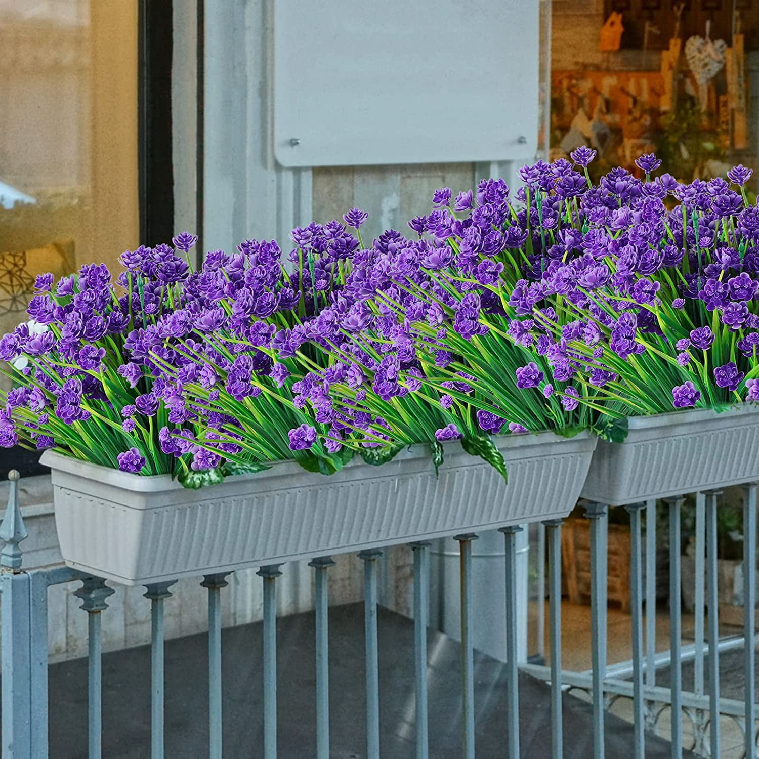 Morttic Artificial Flowers for Outdoors Plastic UV Resistant Faux Flowers Decoration Greenery Garden Shrubs，Bulk Fake Flowers in Vase (Purple 4pcs)