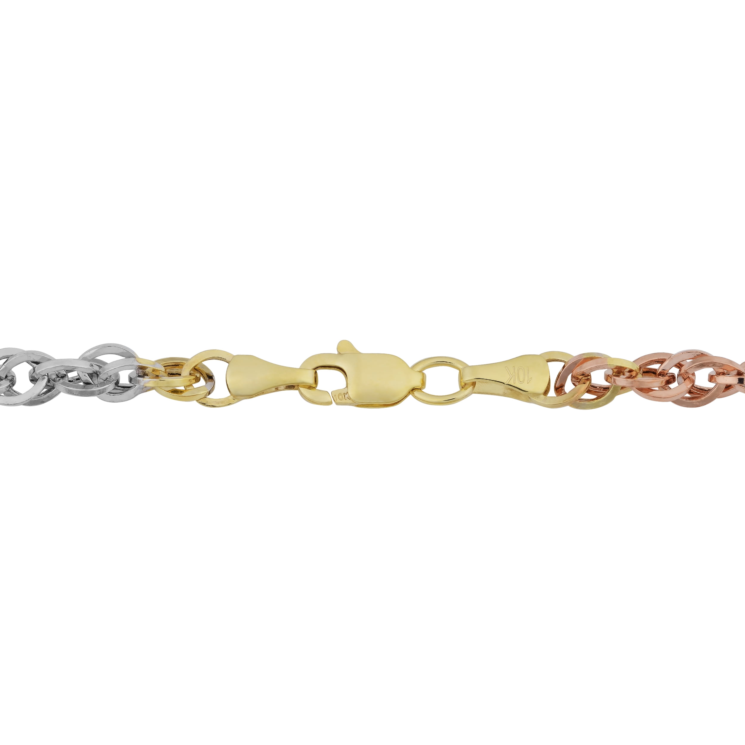 KoolJewelry 10k Tricolor Gold Double Cable Link Anklet (3.8 mm, 10 inch) | Women's Jewelry