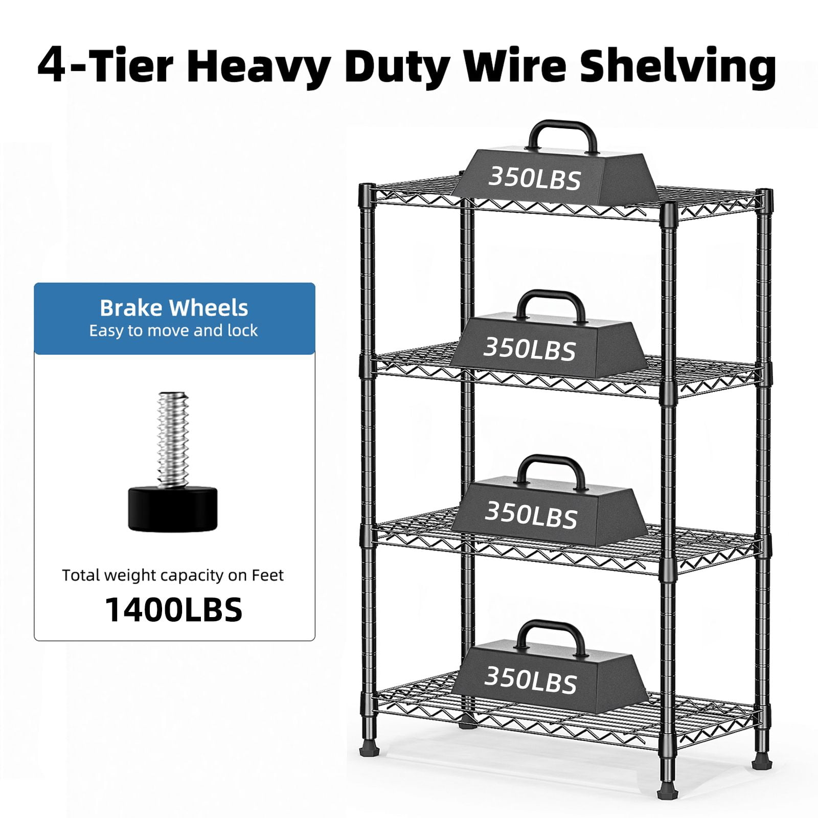 1000lbs Storage Shelving Steel Heavy Duty 4-Tier Utility Shelving Unit Steel Organizer Wire Rack for Home, Kitchen, Office, Chrome (13.7" D x 29.5" W x 47.2" H)