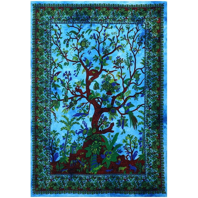 Tapiz Árbol de la vida turquesa Colgante de pared Tapices psicodélicos Algodón indio Colcha doble Sábana de picnic Decoración de pared Manta Arte de pared Decoración de dormitorio hippie Ormromra CZJJ-ST15-5