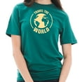 thumbnail image 3 of Oversized Travel the World Graphic Design Printed Short Sleeve Cotton Jersey T-Shirt - Teal 3XL, 3 of 4
