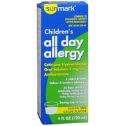 Sunmark Children's All Day Allergy, Cetirizine, Oral Solution, Sugar Free, Grape Flavor - 4 oz