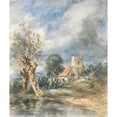 thumbnail image 2 of John Constable 20x23 Black Ornate Framed Double Matted Museum Art Print Titled: Stoke Poges Church (1834), 2 of 5