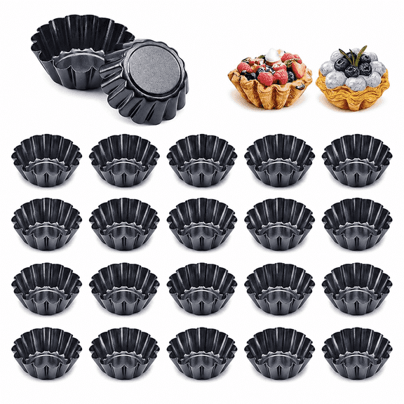 18 Pcs Mini Tart Baking Mold Set, Non Stick Carbon Steel Egg Tart Cups for Cupcakes Puddings Pies, Durable Pastry Mold for Home Baker
