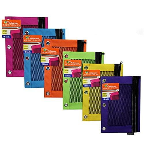 BAZIC Bright Color 3-Ring Pencil Pouch w/Mesh Window 804-24 24 Pk 