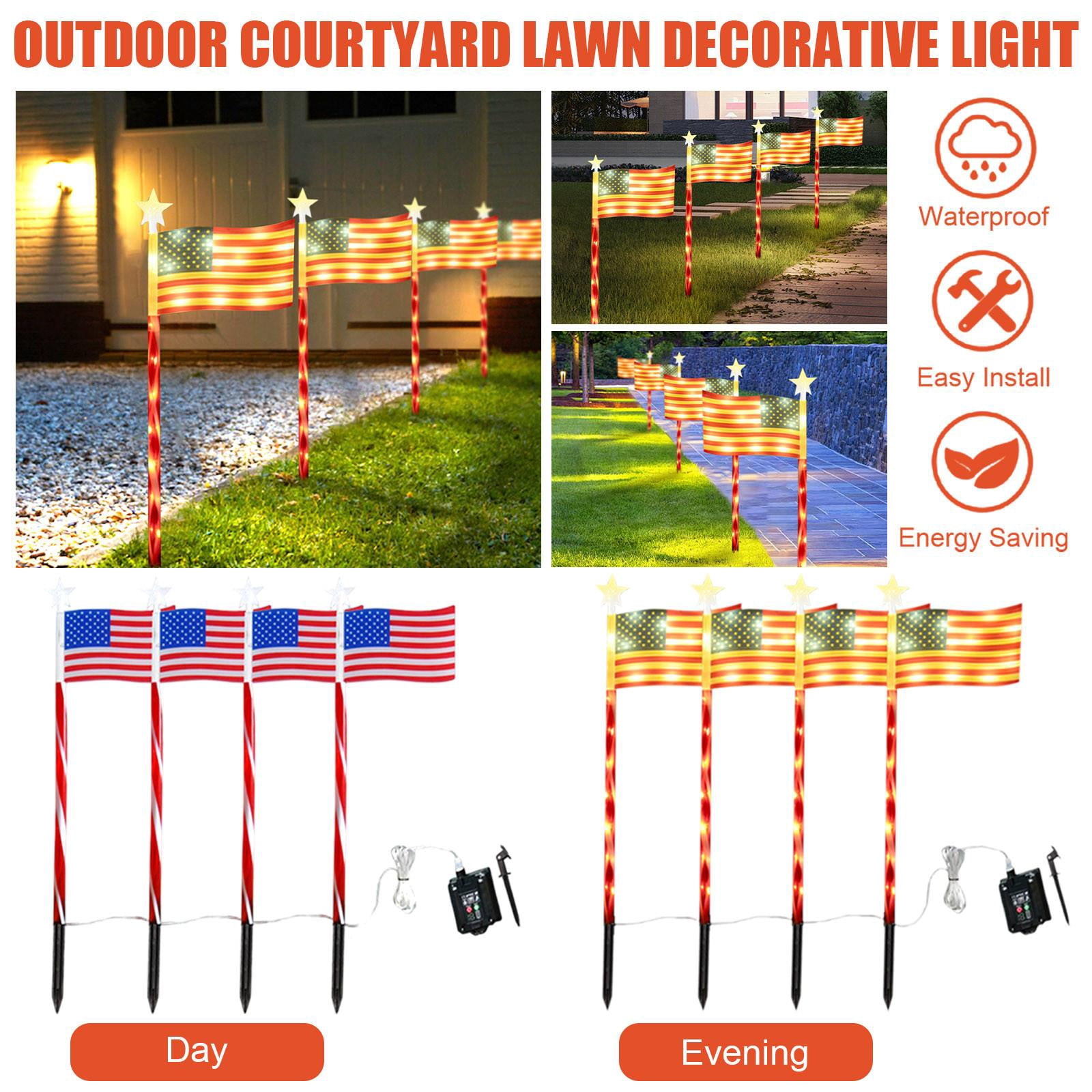 Led Solar Lights Outdoor Waterproof, Yard Lights Outdoor Solar Powered, Ground Inserting Stakes, Waterproof Housing, Independence Day Lawn Display, Star Top, 4 Pc