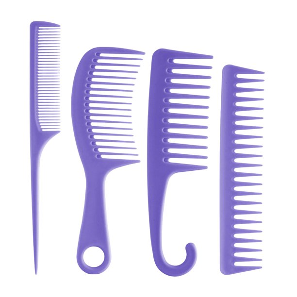 Juego de 4 peines de dientes anchos, plástico desenredante, peine de gancho antiestático multiusos, cepillo para el cabello para champú, la mayoría de , púrpura Sunnimix Peines para peinar el cabello