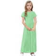 thumbnail image 5 of Pounoo New Girls Dresses 10-12 Loose Solid Short Sleeve Casual Dresses Round Neck Long Dress With Pocket Quick Drying Dresses For Kids Girls, 5 of 9