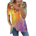 thumbnail image 1 of Camiseta suelta de manga corta con cuello en V informal con estampado de cremallera a la moda para mujer OAVQHLG3B Store  lin121212, 1 of 4
