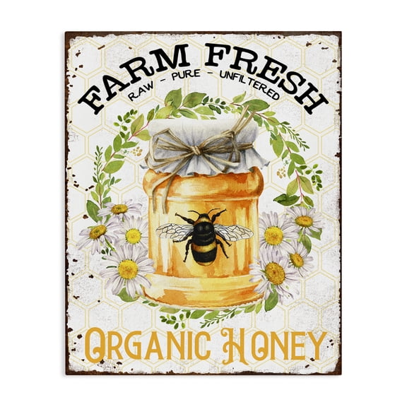 Stupell Industries Farm Fresh Organic Honey Insects Painting Wrapped Canvas Art Print Wall Art, 16 x 20