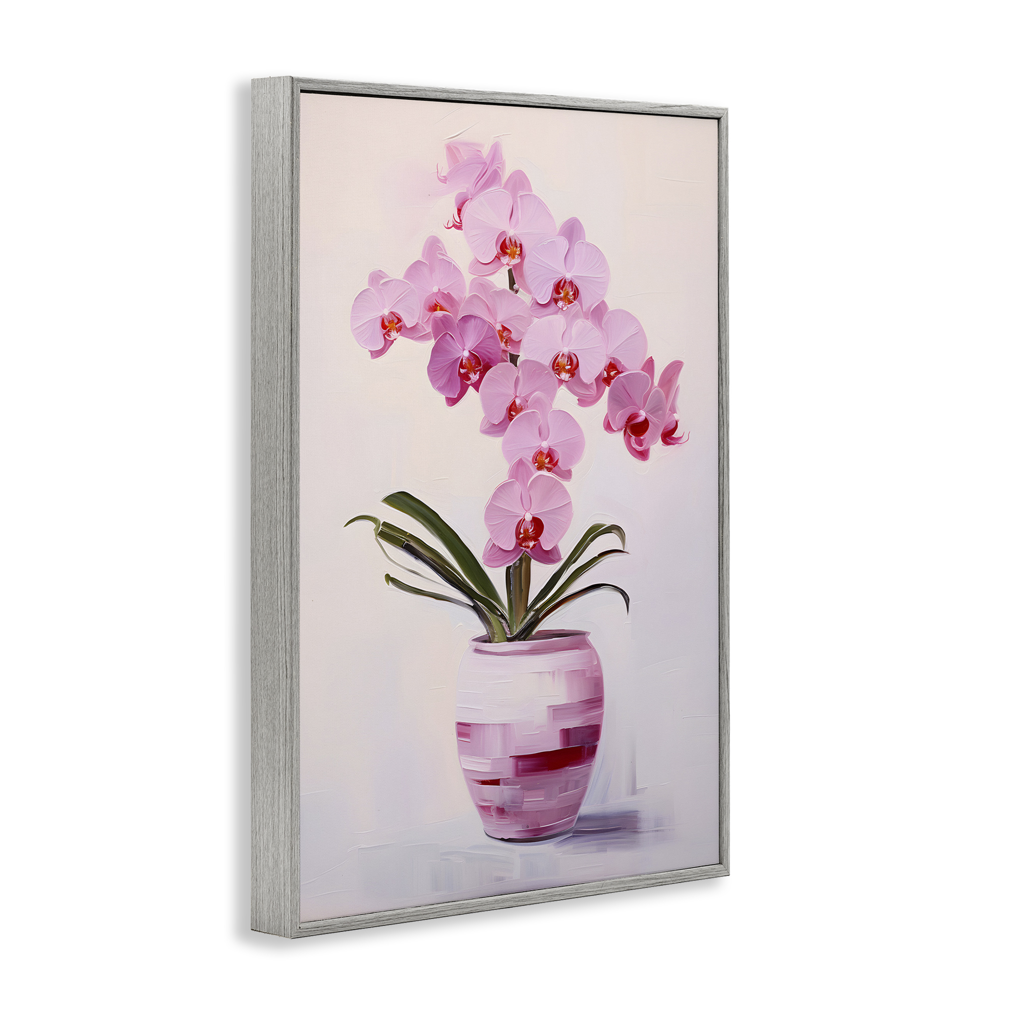 Stupell Industries Rosy Pink Orchid Botanical & Floral Painting Gray Framed Art Print Wall Art, 16 x 24
