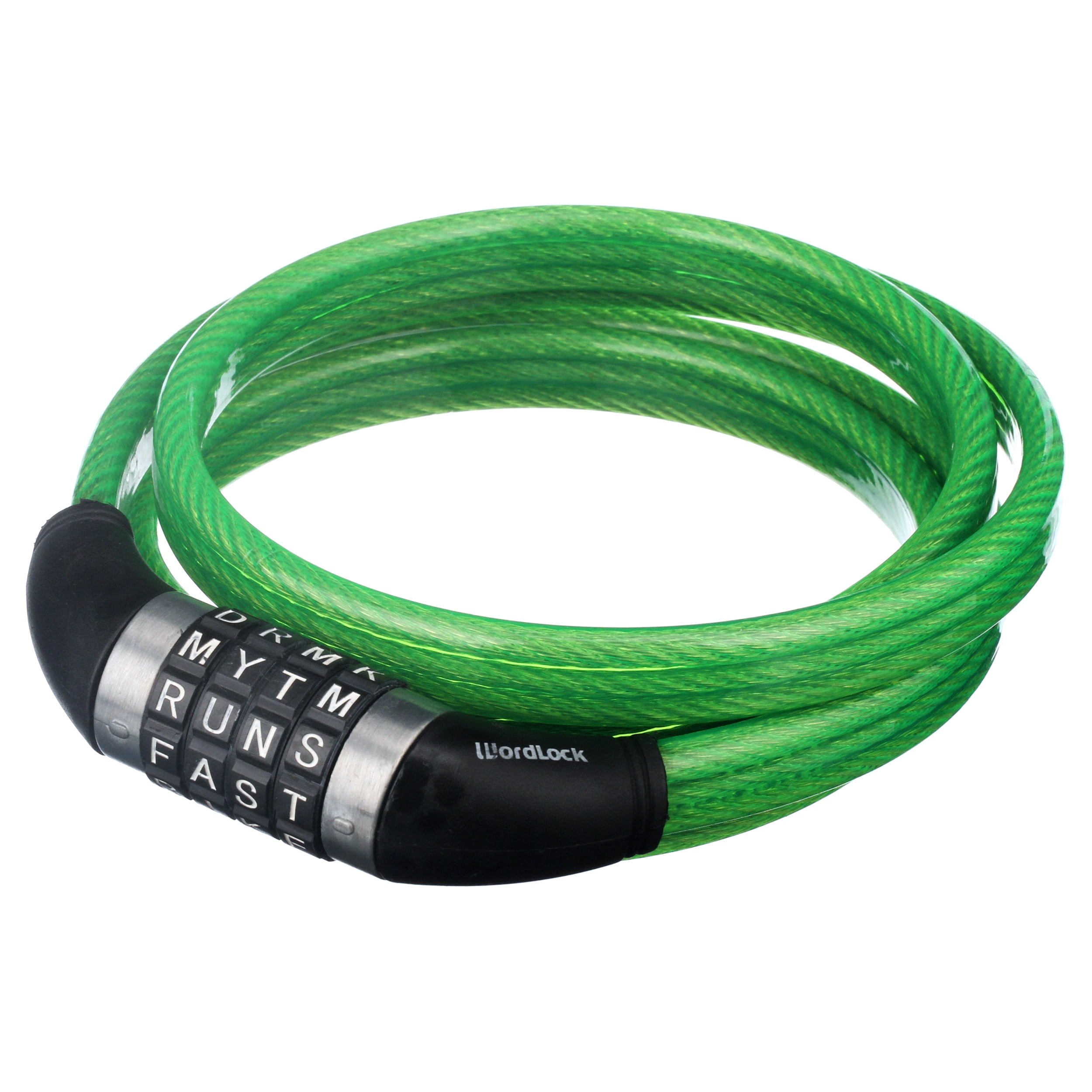 Wordlock Triple Core Bike Lock, 6ft x 12mm Resettable Steel Cable Lock, Green