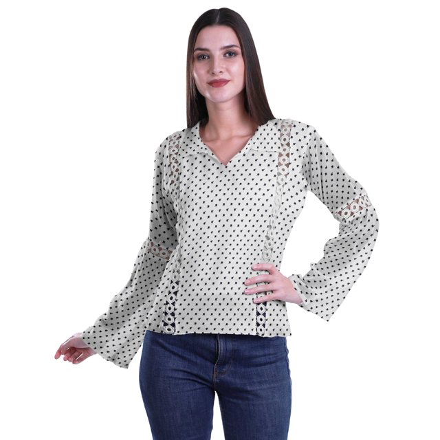 Moomaya Kurta Col Kurta Dentelle Détails Imprimé Manches Longues Tunique