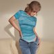 thumbnail image 3 of Balery Teal Turquoise Fluid Stripes Body de cuello redondo de manga corta para mujer Tops de manga corta Tops básicos-Medium, 3 of 7