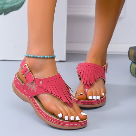 CHOII Clearance 2024 Summer New Large Size Thong Shoes Women Outdoor Wear Flat Leisure Beach Sandals Flip Flops for Women Thong Sandals Ankle Strap Sandals Thong Sandals Brown/8.5