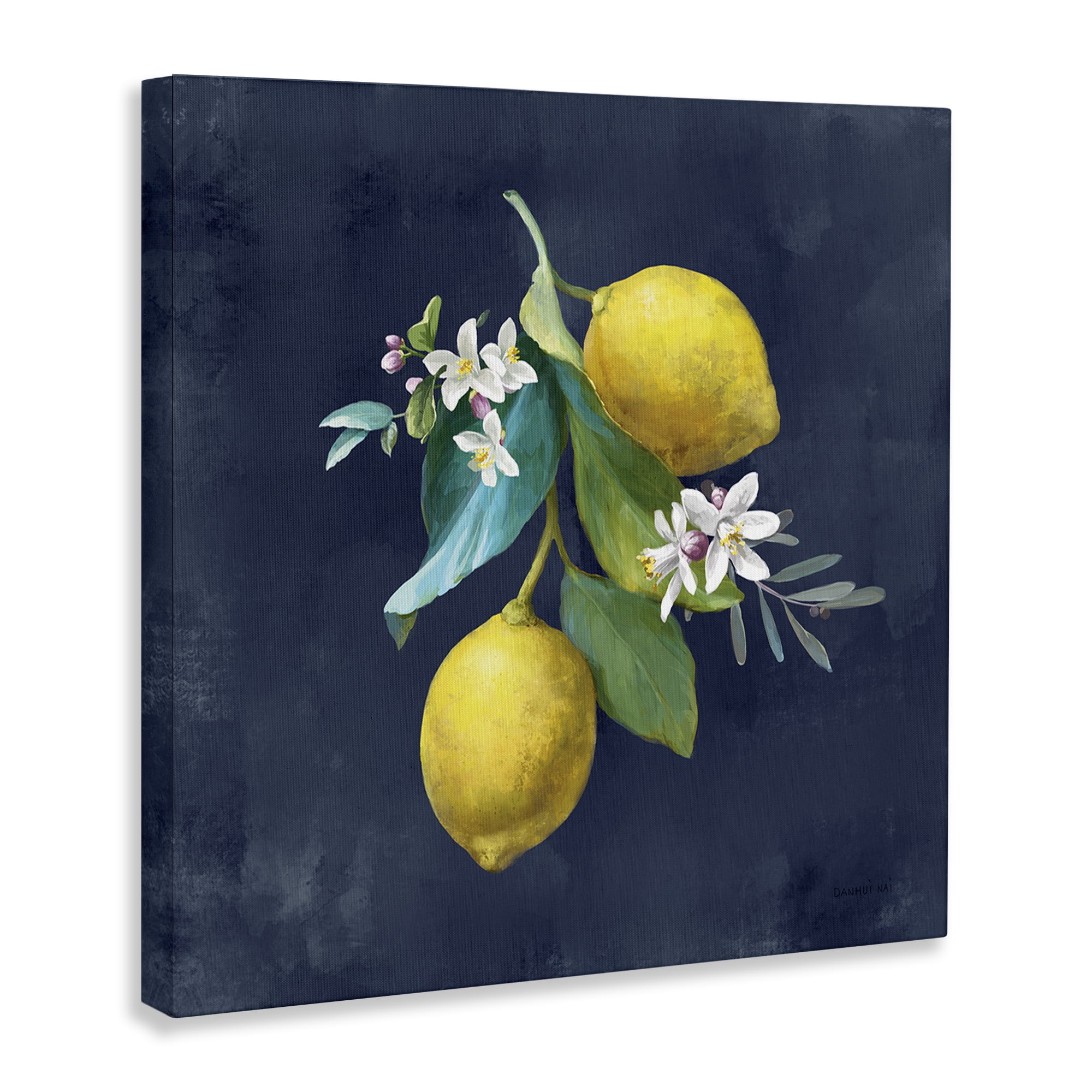 Stupell Industries Lemon Cluster on Blue Food & Beverage Painting Wrapped Canvas Art Print Wall Art, 17 x 17