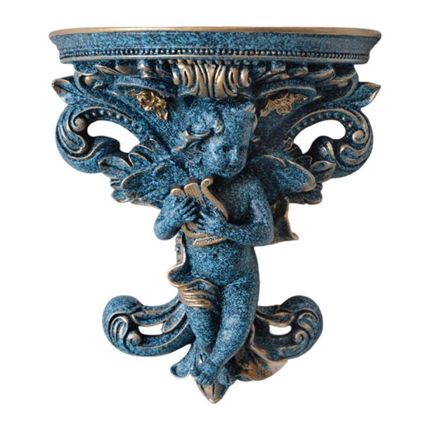 Estante flotante decorativo con escultura de ángel para pared, decoración del hogar, estatua de resina, organizador de figuras para florero, guardería Azul