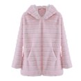 thumbnail image 6 of WREESH Womens Winter Faux Furry Coat Ladies Fashion Luxury Thicken Warm Overcoat Plus Size Hooded Jacket Mid Length Lapel Cardigan Outerwear Pink, 6 of 6