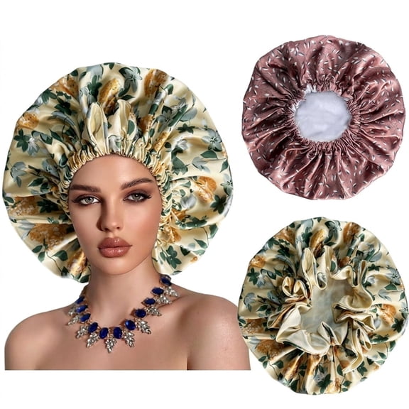2-Pack Satin Bonnets for Women, Large Satin Lined Sleep Caps for Curly Hair, Braids, and Natural Styles