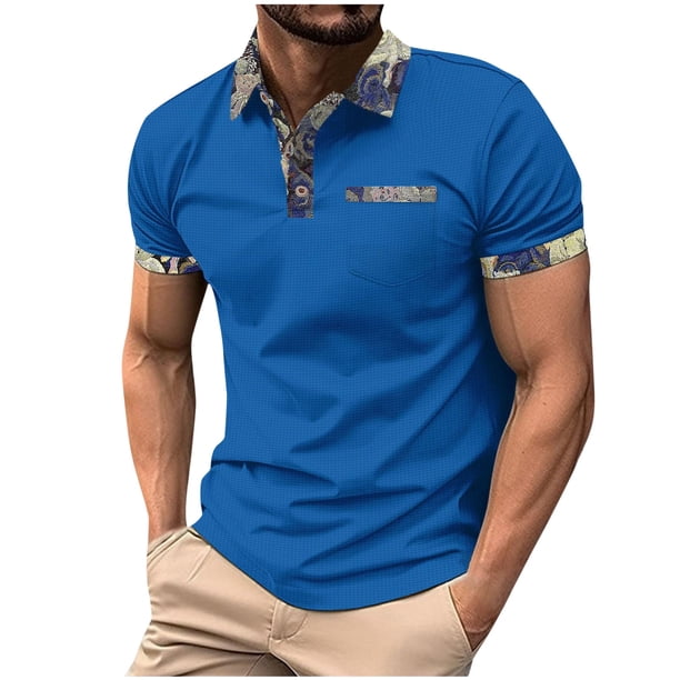 Mens Manga Corta Botón Abajo Camisas Solapa Color Cuello de Vuelta, Al Aire Libre Casual Blusa para Hombres