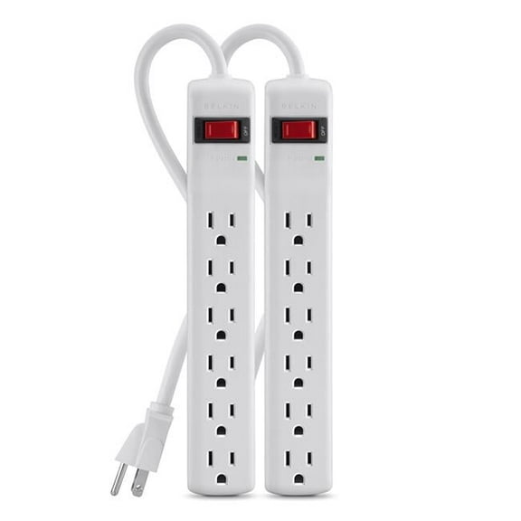 6-Outlet 2 ft. Power Cord with Power Strip Surge Protector 200 Joules, Pack of 2