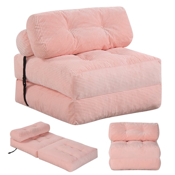 Costway Folding Sofa Bed, Convertible Sleeper Chair with Pillow Back Support Corduroy Cover Pink