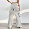 thumbnail image 3 of Biziza Pajama Pants High-Waist Womens Cargo Pants Cinched Sweatpants for Women Petite Sweatpants Elastic Waist Drawstring with Pockets Light Gray 2XL, 3 of 6