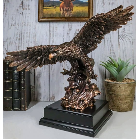 American Bald Eagle Swooping Towards Water Bronze Electroplated Resin Figurine