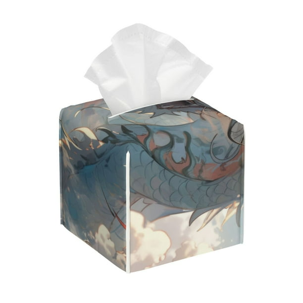 Fotbe Cool Cloud White Dragon Porta Pañuelos Decorativo de Cuero, Caja Cuadrada Moderna para Pañuelos Faciales, Organizador y Dispensador 5x5x5''